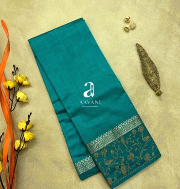 Semi Tussar Saree - Rama Blue