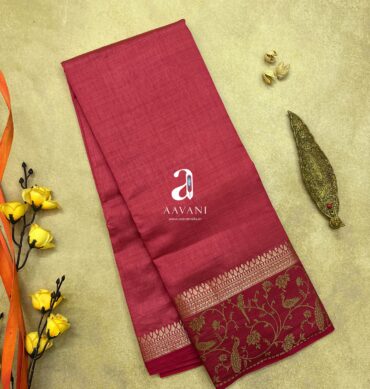 Semi Tussar Saree - Raspberry Color