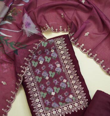 Premium Maroon Vichitra Silk - Unstitched Salwar Material