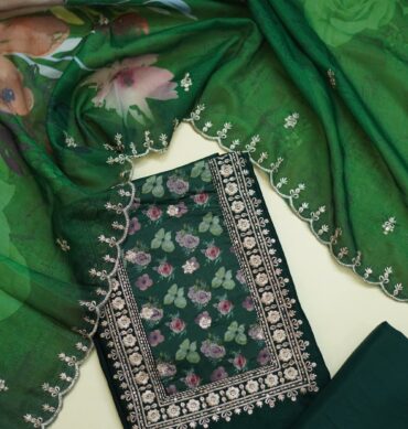 Premium Green Vichitra Silk - Unstitched Salwar Material