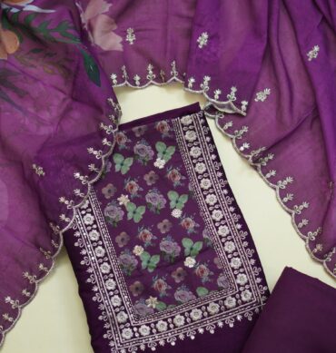 Premium Purple Vichitra Silk - Unstitched Salwar Material