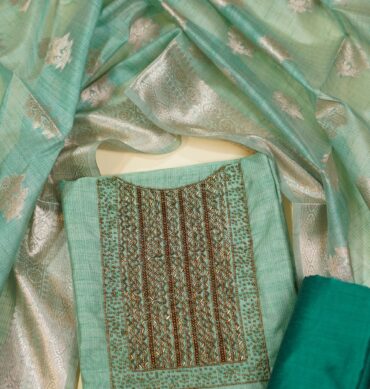 Soft Tussar Silk Aari work - Unstitched Salwar Material