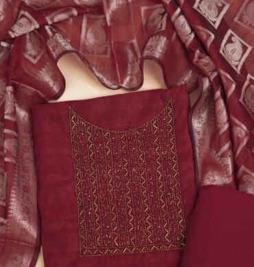 Elegant Raw Silk Aari work - Unstitched Salwar Material