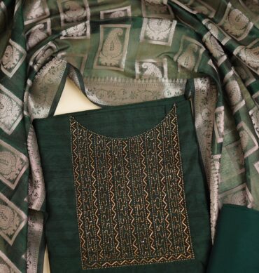 Elegant Raw Silk Aari work - Unstitched Salwar Material