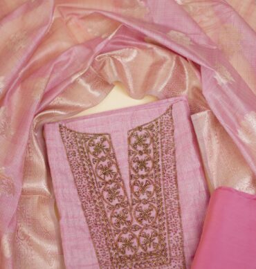 Soft Tussar Silk Aari work - Unstitched Salwar Material