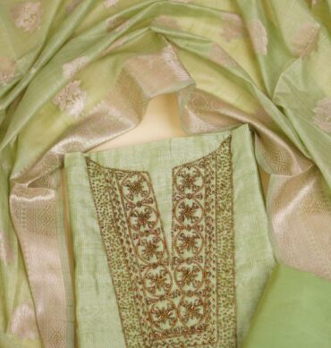 Soft Tussar Silk Aari work - Unstitched Salwar Material