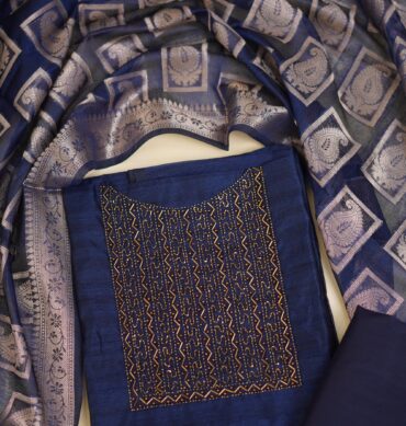 Elegant Raw Silk Aari work - Unstitched Salwar Material