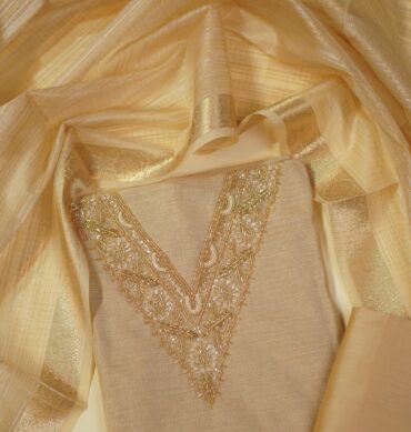Luxurious soft Tissue Aari work - Unstitched Salwar Material