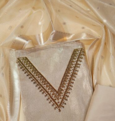 Luxurious soft Tissue Aari work - Unstitched Salwar Material