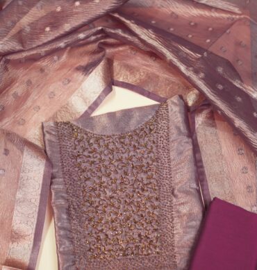 Luxurious Soft Tissue Aari work - Unstitched Salwar Material