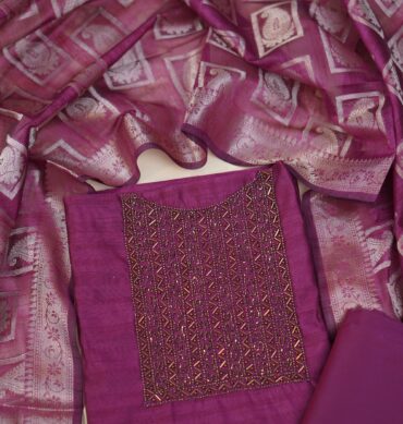 Elegant Raw Silk Aari work - Unstitched Salwar Material